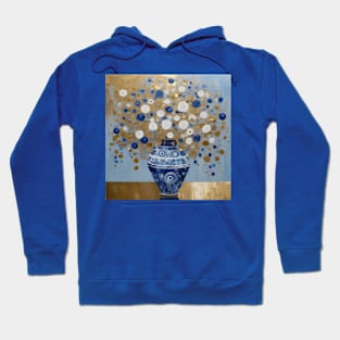 Blue Gold and White Abstract Flowers in a Blue and White Vase After Klimt Hoodie